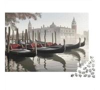 1000-Piece Jigsaw Puzzle for Adults, Venice Gondolas in The Morning Mist, 38x26cm/1000pcs; Low-dust White Pieces for Sorting; A Calm After-work Activity