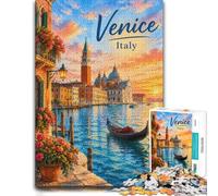 1000 Piece Jigsaw Puzzle for Adults, Venice Italy Gondola Sunset Painting | Adult jigsaw puzzle with 1000 pieces; suits patient puzzle fans; when a calm, focused hobby suits the moment.