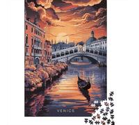 1000-Piece Jigsaw Puzzle for Adults, Venice Sunset Gondola, 52x38cm/1000pcs, Idea, Screen-Free Activity And Quiet Winter Weekends