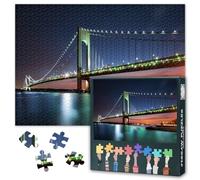 1000 Piece Jigsaw Puzzle for Adults Verrazano Narrows Bridge at Dusk Brooklyn View New York City Skyline Nightscape Challenging Wall Art Decor 27.5x19.7 Inch