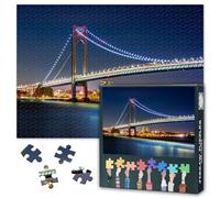 1000 Piece Jigsaw Puzzle for Adults Verrazano Narrows Bridge Night View from Staten Island NY New York City Skyline Illuminated Landmark Puzzle Wall Art Decor 27.5x19.7 Inch