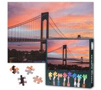 1000 Piece Jigsaw Puzzle for Adults Verrazano Narrows Bridge Sunset View Brooklyn & Staten Island NYC Colorful Sky Landscape Puzzle Wall Art Decor 27.5x19.7 Inch