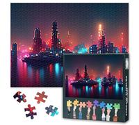 1000 Piece Jigsaw Puzzle for Adults Vibrant Cyberpunk Cityscape Metropolis Digital Art Futuristic Living Room Wall Decor Large Size 27.5x19.7 Inch