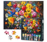 1000 Piece Jigsaw Puzzle for Adults Vibrant Garden Puzzle Colorful Flowers Plants and Birds Detailed Nature Art Jigsaw Puzzles Premium Challenging Puzzles Wall Art Decor 50.5x70.5cm