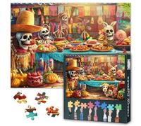 1000 Piece Jigsaw Puzzle for Adults Vibrant Mexican Fiesta Theme Colorful Skull Sombrero Pinata and Maracas Cartoon Style Festival Art 27.5x19.7 Inch
