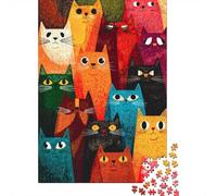 1000 Piece Jigsaw Puzzle for Adults, Vibrant Textured Cat Crowd Illustration, 38x26cm/1000pcs, Idea, Winter Indoor Activity And Holiday Downtime