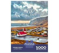 1000 Piece Jigsaw Puzzle for Adults Vík Iceland Church View Adult Jigsaw Relaxing Games Perfect Decoration Unique Gifts for Birthday And Christmas 38x26cm/1000pcs