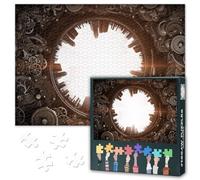 1000 Piece Jigsaw Puzzle for Adults Vintage Metal Gear Artwork Retro Mechanism Mixed Media Collage Industrial Steampunk Puzzle Unique Wall Decor for Bedroom and Office 27.5x19.7 Inch