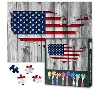 1000 Piece Jigsaw Puzzle for Adults Vintage Patriotic Artwork Featuring American Flag Map with Thin Blue Red Line Design Home and Office Wall Decor 27.5x19.7 Inch