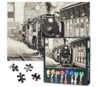 1000 Piece Jigsaw Puzzle for Adults Vintage Steam Train Art Retro Railway Theme Wall Decor Challenging Puzzle Game for Living Room Bedroom Office 27.5x19.7 Inch