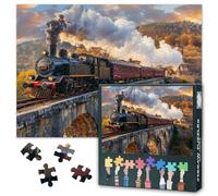 1000 Piece Jigsaw Puzzle for Adults - Vintage Steam Train Crossing Bridge Over Lush Forest with Waterfall, Landscape Art Puzzles for Adults, 27.5x19.7 in
