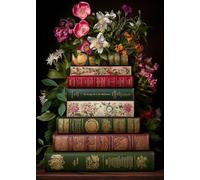 1000 Piece Jigsaw Puzzle for Adults Vintage Still Life Art Featuring Flowers and Books Classic Library Bloom Collection Challenging Puzzle for Relaxation Home Office Decor 27.5x19.7 Inch