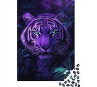 1000-Piece Jigsaw Puzzle for Adults, Violet Tiger's Gaze, 52x38cm/1000pcs, Smooth White Cardboard Pieces; for Relaxed Evenings at The Table