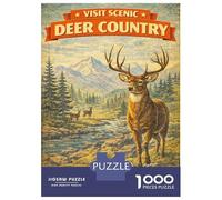 1000 Piece Jigsaw Puzzle for Adults, Visit Scenic Deer Country Vintage Artwork, Mindfulness Activity, Perfect, Premium Thick Cardboard, 38x26cm/1000pcs