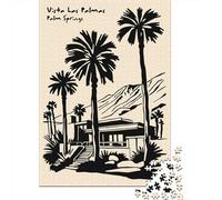 1000 Piece Jigsaw Puzzle for Adults, Vista Las Palmas Palm Springs Illustration, 52x38cm/1000pcs, Idea, Winter Indoor Activity And Holiday Downtime