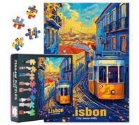 1000 Piece Jigsaw Puzzle for Adults Vistas of Lisbon Jigsaw Puzzles Crafts Gift Lisbon Trams Puzzle Portugal Challenging Puzzles Wall Decoration Living Room No Dust Durable Fun Game(50.5x70.5cm)