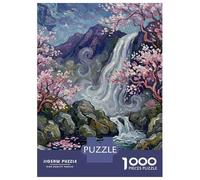 1000 Piece Jigsaw Puzzle for Adults, Waterfall with Cherry Blossoms Artwork, Stress Relief Activity, Seasonal Gift Choice, Premium Puzzle Pieces, 70x50cm/1000pcs