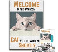 1000 Piece Jigsaw Puzzle for Adults, Welcome to the Bathroom Cat Poster-1 | Choose a January puzzle challenge for a calm start to the year for shared leisure.