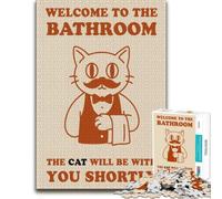 1000 Piece Jigsaw Puzzle for Adults, Welcome to the Bathroom Cat Poster | A January leisure activity on winter weekends for rewarding progress.