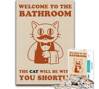 1000 Piece Jigsaw Puzzle for Adults, Welcome to the Bathroom Cat Poster | A January puzzle challenge during New Year family time for shared leisure.