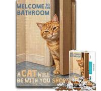1000 Piece Jigsaw Puzzle for Adults, Welcome to the Bathroom Orange Cat | Enjoy a relaxing indoor pastime on quiet evenings for screen-free time.