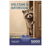 1000 Piece Jigsaw Puzzle for Adults, Welcome to The Bathroom Raccoon Artwork, Mindfulness Activity, Perfect, Premium Thick Cardboard, 70x50cm/1000pcs