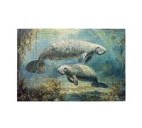 1000 Piece Jigsaw Puzzle for Adults,West Indian Manatees, Puzzles with Letters on Back, Challenging Puzzle for Game Night Home Décor, 19.7 x 29.5