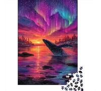 1000-Piece Jigsaw Puzzle for Adults, Whale Watching Aurora Borealis, 70x50cm/1000pcs; A Calm After-work Activity; Low-dust White Cardboard Pieces