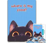 1000 Piece Jigsaw Puzzle for Adults, Where is my food？ Cat poster | Choose a tabletop puzzle activity during holidays for a satisfying challenge.