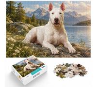 1000 Piece Jigsaw Puzzle for Adults, White Bull Terrier Mountain Lake | For the festive season: Adult jigsaw puzzle with 1000 pieces makes a thoughtful puzzle gift for adults.