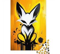 1000-Piece Jigsaw Puzzle for Adults, White Fox on Yellow Background, 38x26cm/1000pcs, Winter Indoor Activity And Family Time at Home
