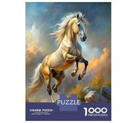 1000 Piece Jigsaw Puzzle for Adults White Horse Leaping Rock Painting Puzzles for Adults Relaxing Games Pattern Assembly for Is Ideal As A Gift 52x38cm/1000pcs