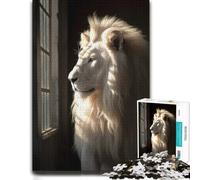 1000 Piece Jigsaw Puzzle for Adults, white lion majestic animal | Enjoy a relaxing puzzle activity on indoor afternoons for screen-free time.