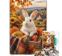 1000 Piece Jigsaw Puzzle for Adults, White Rabbit in Autumn Harvest Basket | For a calm home hobby: Adult jigsaw puzzle with 1000 pieces turns free time into a focused activity.