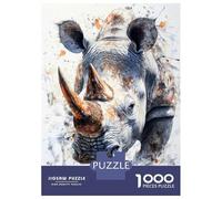 1000 Piece Jigsaw Puzzle for Adults White Rhino Watercolor Jigsaw Toy Wall Decor Difficult Hard Unique Gifts for Birthday And Christmas 38x26cm/1000pcs