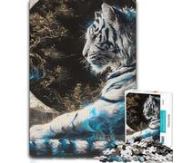 1000 Piece Jigsaw Puzzle for Adults, White Tiger with Blue Flames | Enjoy a screen-free activity for adults around the table for a satisfying challenge.