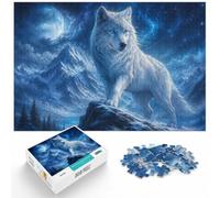 1000 Piece Jigsaw Puzzle for Adults, White Wolf in Blue Flames | For a puzzle gift during the festive season: Adult jigsaw puzzle with 1000 pieces gives adults a calm winter activity.