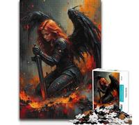 1000 Piece Jigsaw Puzzle for Adults Winged Warrior with Sword in Fire Home Art Decor Hands-on Game Suitable for Ages 14 And Up 38x52cm