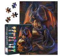 1000 Piece Jigsaw Puzzle for Adults Wise Dragon of Learning Puzzle Cozy Study Room Reading Jigsaw Puzzles Whimsical Fantasy Paper Puzzles Relaxing and Stress Relief 50.5x70.5cm