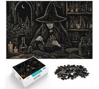 1000 Piece Jigsaw Puzzle for Adults, Witch in the Woods Linocut Print Art | For patient puzzlers who like detailed images: Adult jigsaw puzzle with 1000 pieces fits quiet afternoons.