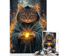 1000 Piece Jigsaw Puzzle for Adults Wizard Cat with Magic Brain Teaser Game Difficult Challenge Toy Wall Decor Enhance Love between Couples (50x75cm)