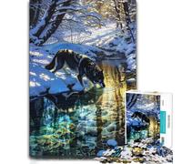 1000 Piece Jigsaw Puzzle for Adults, Wolf drinking from a snowy stream