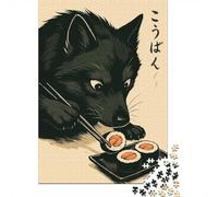 1000-Piece Jigsaw Puzzle for Adults, Wolf Eating Sushi with Chopsticks, 70x50cm/1000pcs, Screen-Free Winter Activity, Weekend Downtime And Time at Home