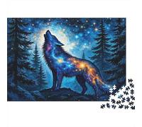 1000-Piece Jigsaw Puzzle for Adults, Wolf Galaxy Forest Art Print, 38x26cm/1000pcs; Low-dust White Pieces for Sorting; A Calm After-work Activity
