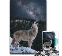 1000 Piece Jigsaw Puzzle for Adults, Wolf howling at the Milky Way | A early-year puzzle challenge on early-year evenings for shared leisure.