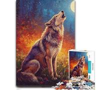 1000 Piece Jigsaw Puzzle for Adults, Wolf Howling at the Moon Painting | Enjoy a tabletop puzzle activity around the table for shared leisure.