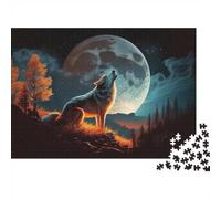 1000 Piece Jigsaw Puzzle for Adults, Wolf Howling Giant Moon | For free time at home: Adult jigsaw puzzle with 1000 pieces supports a slower, more focused form of entertainment.