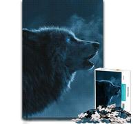 1000 Piece Jigsaw Puzzle for Adults, Wolf Howling in Blue Mist | Weekend puzzle activity around the table for rewarding progress.