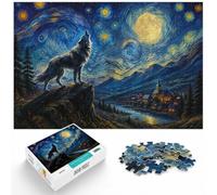 1000 Piece Jigsaw Puzzle for Adults, Wolf Howling Under Starry Night Sky | For cold evenings at home, this adult jigsaw puzzle with 1000 pieces turns winter downtime into puzzle time.