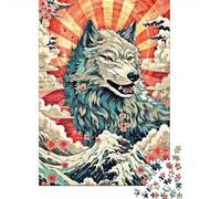 1000-Piece Jigsaw Puzzle for Adults, Wolf Japan Wave Retro, 52x38cm/1000pcs, Shared Puzzle Activity, Quiet Home Time And Time Together